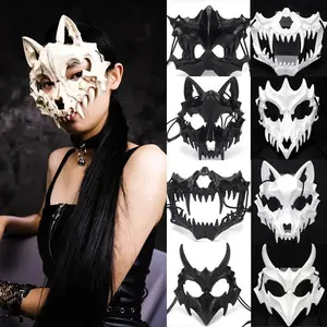 Halloween Mask Half-face Mask Cos Dragon God Fierce Tiger Night Fork Tengu Man Wolf Mask Performance Skull Masks