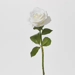White Open Rose Bloom Spray Single Faux Floral Stem - 18"