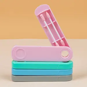 Reusable Silicone Cotton Swab with Case, 2 Counts/set Washable Ear Cleaning Buds, Earwax Removal Products for Home & Travel