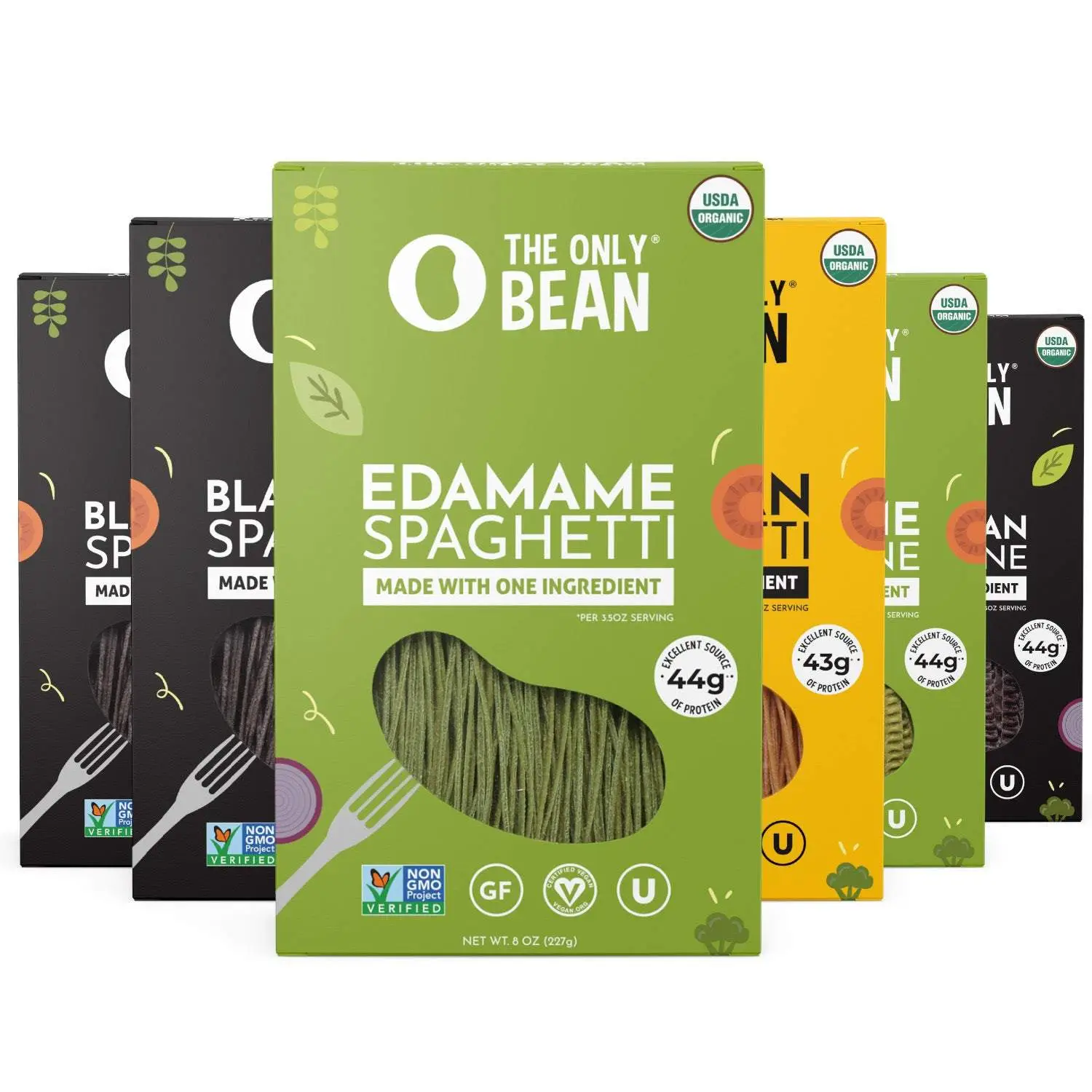 Organic Bean Pasta Variety Pack - Soy, Edamame, & Black Bean Spaghetti / Fettucc...