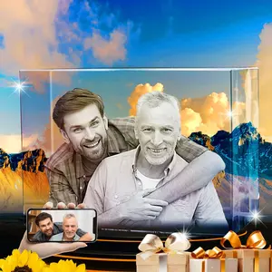 3D LovePix Personalized 3D Crystal Photo - Optional Multicolor Light Base| Gift Box| | Customized 3D Laser Etched Crystal Photo for Moms, Dads, Birthdays & Gifts - Rectangular