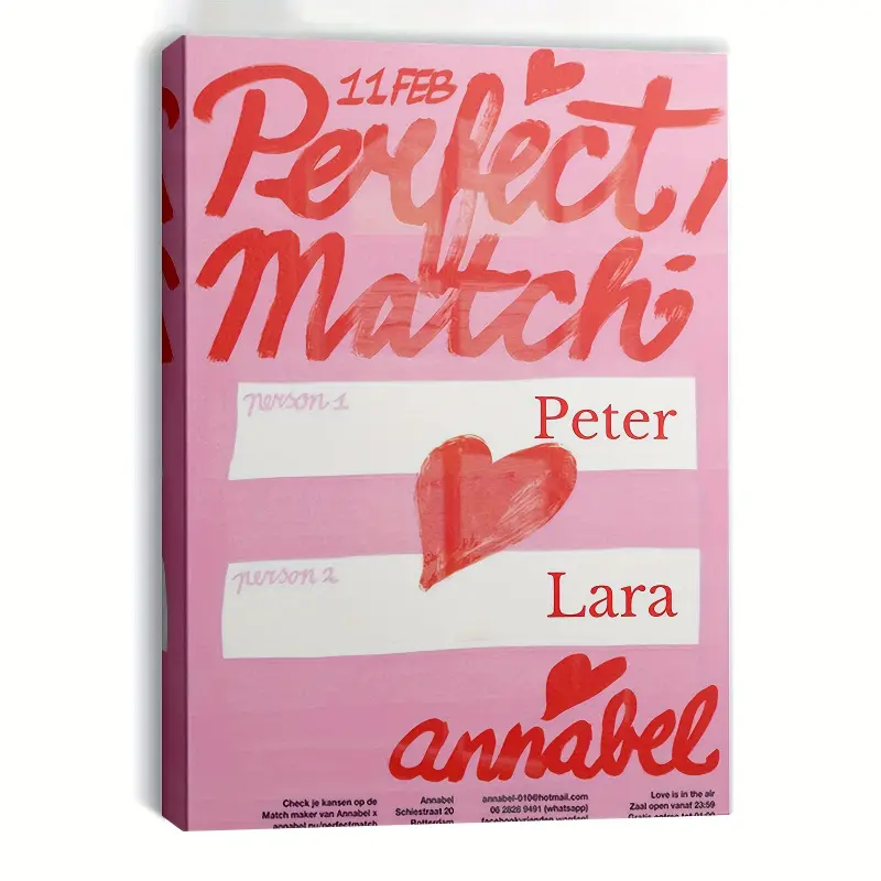 1 Piece Framed Valentine's Day Canvas Wall Art - "Perfect Pair" Design, Pink Background, Suitable for Couples, Friends, Family, Colleagues - Perfect for Valentine's Day Decoration, Valentine's Day Decoration