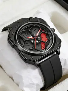 Men's Quartz Watch, Racing Steering Wheel Design, Luxury Sports Style, Waterproof, Luminous Dial, Adjustable Strap, Analog Display