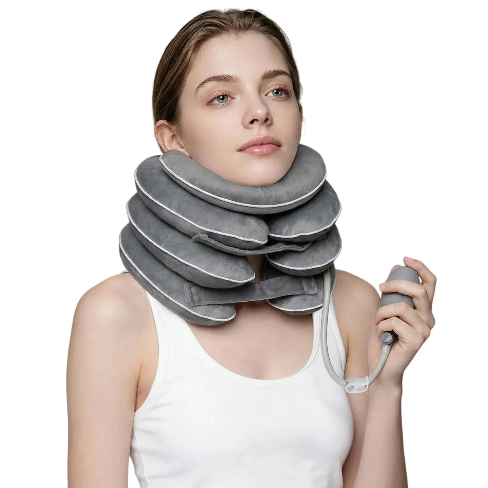 Inflatable Cervical Traction Collar, Adjustable Neck Traction Device, Portable Neck Stretcher for Neck Alignment & Daily Neck Support