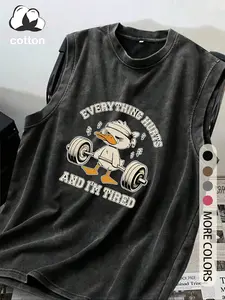 Cotton Retro Distressed Men's Tank Top Round Neck Stylish Sleeveless Shirt, Trendy Summer Apparel for Men