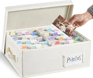 TAYTUU Photo Storage Box with Lid, Dividers & Labels, Photo Organizer for up to 1000 4x6 Pictures, Keepsake Memory Box with Side Handle for Family, Wedding & Baby Photos, Cards, Scrapbook