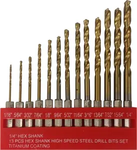 Boston Industrial 13 pcs. Titanium Hex Shank High Speed Steel Drill Bit Set