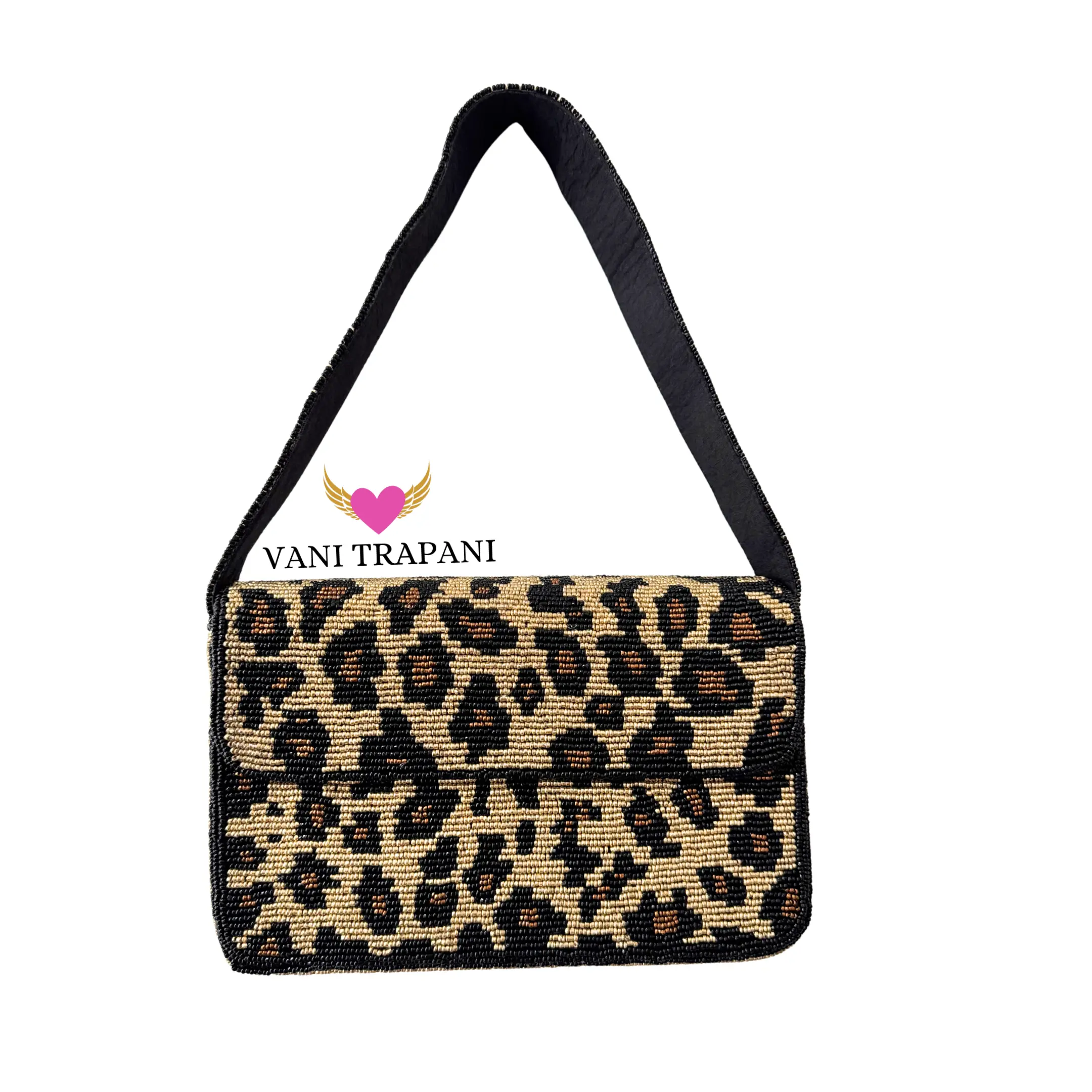 Leopard Beaded Shoulder Bag – Handmade Cheetah Print Animal Pattern Purse
