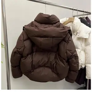 Long Sleeve Oversized Hooded Short Parkas  Women Puffer Jacket Winter Warm Thickr Female Solid Loose Crop Coat Outwear Womenswear Tops Underwear Lady Outerwear Fitted(Sheets)