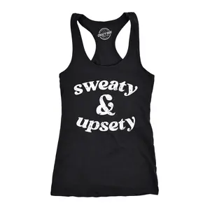 Womens Sweaty and Upsety Fitness Tank Funny Sarcastic Workout Graphic Novelty Sleeveless Tee for Ladies Funny Racerback Tank Cute Slimming Tank tops comfortable soft top Sarcastic Tank Top for Women Funny Black -