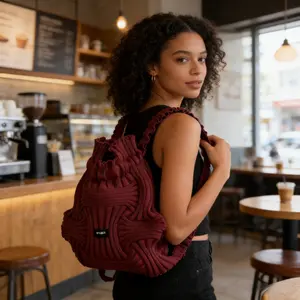 Knitted Textured Backpack, Unique Pleated Design, Casual Daypack with Top Handle for Women