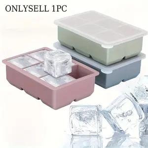 6 Grid Ice Cube Tray with Lid, Reusable Ice Cube Mold, Ice Tray for Whiskey, Cocktail, Juice, Kitchen Accessories, Home Bar Accessories, Ice Molds