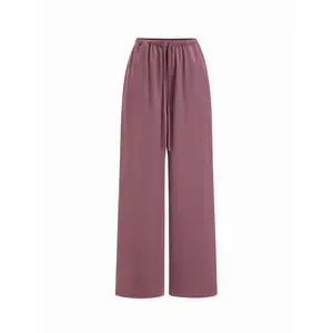 Cider Satin Drawstring Mid Rise Wide Leg Trousers