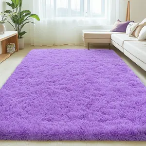 Soft Shag Rugs For Bedroom, Purple Fluffy Shaggy Rugs For Living Room Nursery, Luxury Modern Plush Carpet Girls Boys Kids Room Dorm Indoor Home Decor, Upgrade Non-Slip