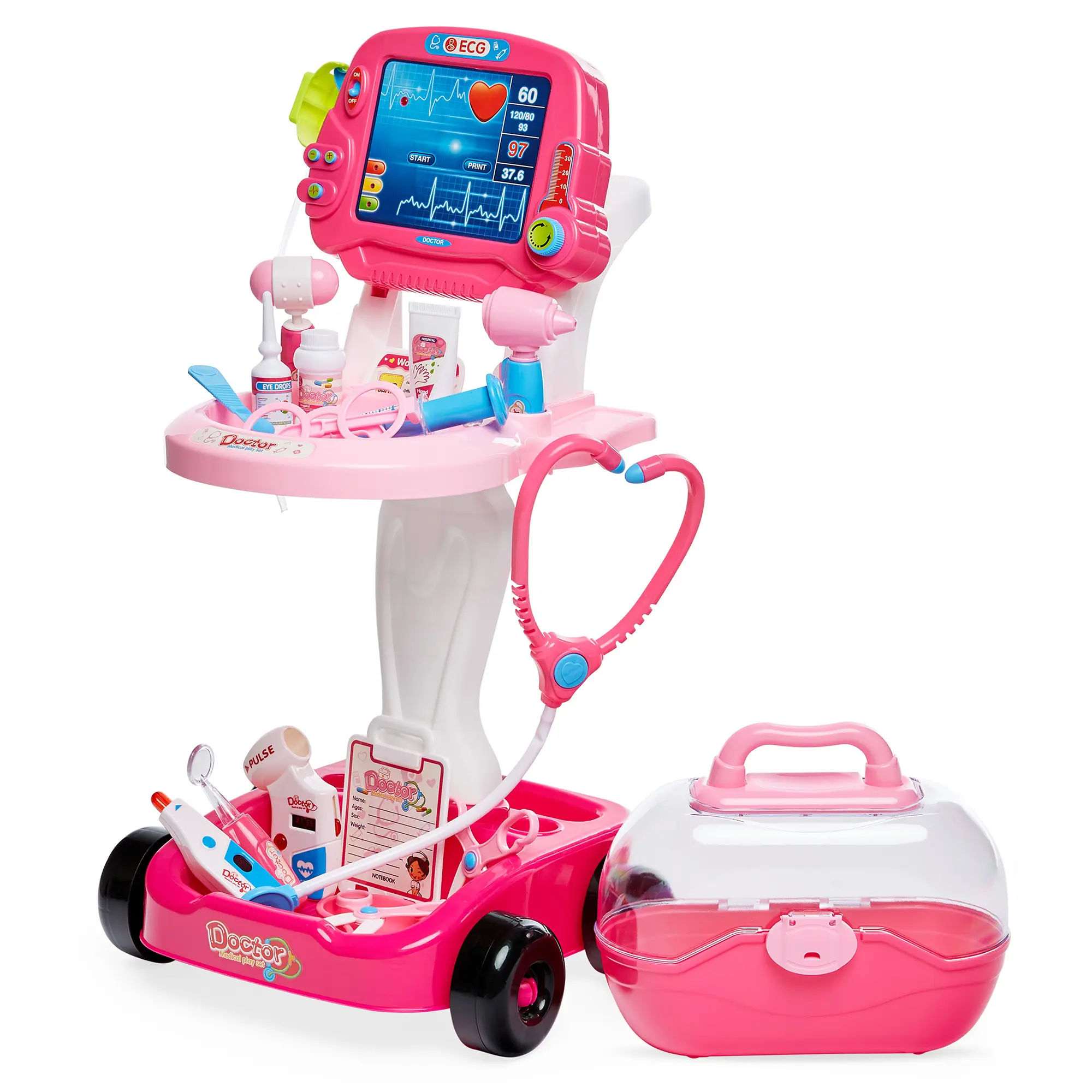 Best Choice Products Play Doctor Kit for Kids, Pretend Medical Station Set with Carrying Case, Mobile Cart