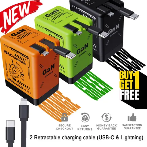 【Deals For You】[Buy 1 get 1 free]Retractable Gan Wall Charger Plug, usb c cable,Fast Charging for iPhone 17/16/15/14/13/12/Plus/Pro Max, Compact Device, Wireless Earphones, Bluetooth Speaker, Headphones, Mobile Phone, Travel, Lightening, Perfect Gift Smar