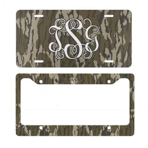 Personalized Camo License Plate & Frame Set, Custom Vine Monogram Car Tag, Woodland Tree Bark Design, Outdoor Girl Gift