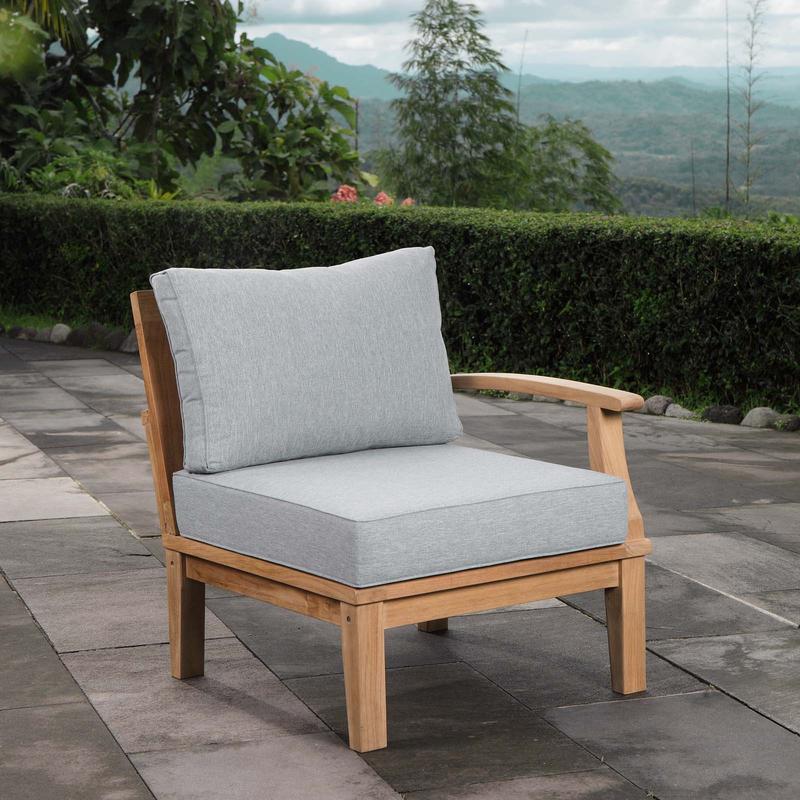 Modway Marina Outdoor Patio Teak Right-Facing Sofa in Natural Gray