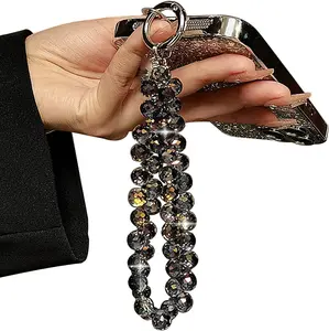 TENOC Beaded Phone Wrist Strap, Cellphone Lanyard Chain, Sparkling Wristlet Bracelet for Women, Black