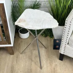 Natural Milky Quartz Side Table on Chrome Metal Base, 23.8" Tall #1341MQ-003