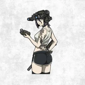 Modern Female Tactical Operator – Night Vision Helmet, Grenade, Military Gear Illustration for Vinyl Sticker