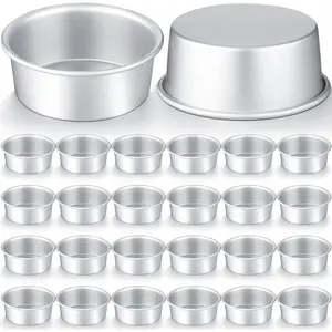 24 Pack Small 4 Inch Cake Pan Aluminum Mini Round Cake Baking Pans Tins Set with 100 Pcs Paper Rounds Non Toxic Healthy Leakproof Easy Mirror Finish Dishwasher Safe