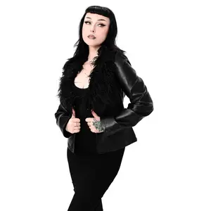 Rylie Faux Fur Trim Faux Black Leather Jacket