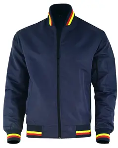 Deckra Men's Varsity Letterman Bomber Jacket - Navy Blue, Long Sleeves Tops, Slim Fit Polyester Fabric, Utility Pockets, Zipper, Casual Mid-Season Day Wear Stylish Menswear Coat