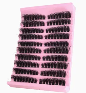 Synthetic Cosmetic DIY Lash Clusters - 80D Mega Volume Big Tray, Spiky Russian Eyelash Extensions, Thick Segmented High Density Fluffy Flared Lashes, Family Pack for Birthday Party (Memorial Day Sale)