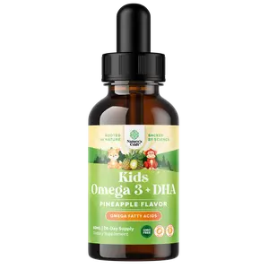 Nature's Craft Kids Omega 3 + DHA Drops Pineapple Flavor - Organic Supplement for Healthy Nervous System & Focus Support - Vegan Friendly, Sugar-Free, Plant-Based Formula - Nutrients