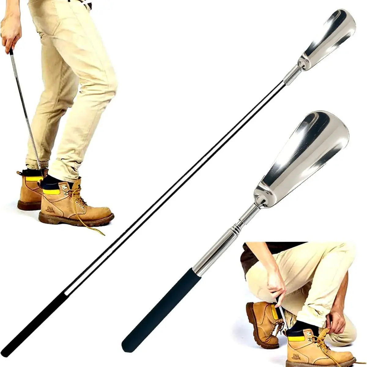 [Extendable Shoe Horn] 1pacs  Upgraded Extendable Shoe Horn – Reinforced Connection, Stainless Steel Retractable Shoe Spoon with Non-Slip Handle, Ideal for Elders, Pregnant Women & Those with Bending Difficulties, Adjustable Length (1pc)