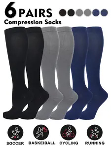 Compression Socks, Athletic Socks for Men & Women, 20-30mmhg Knee High Design, Running Performance Recovery, 6 Pairs for Circulation Support