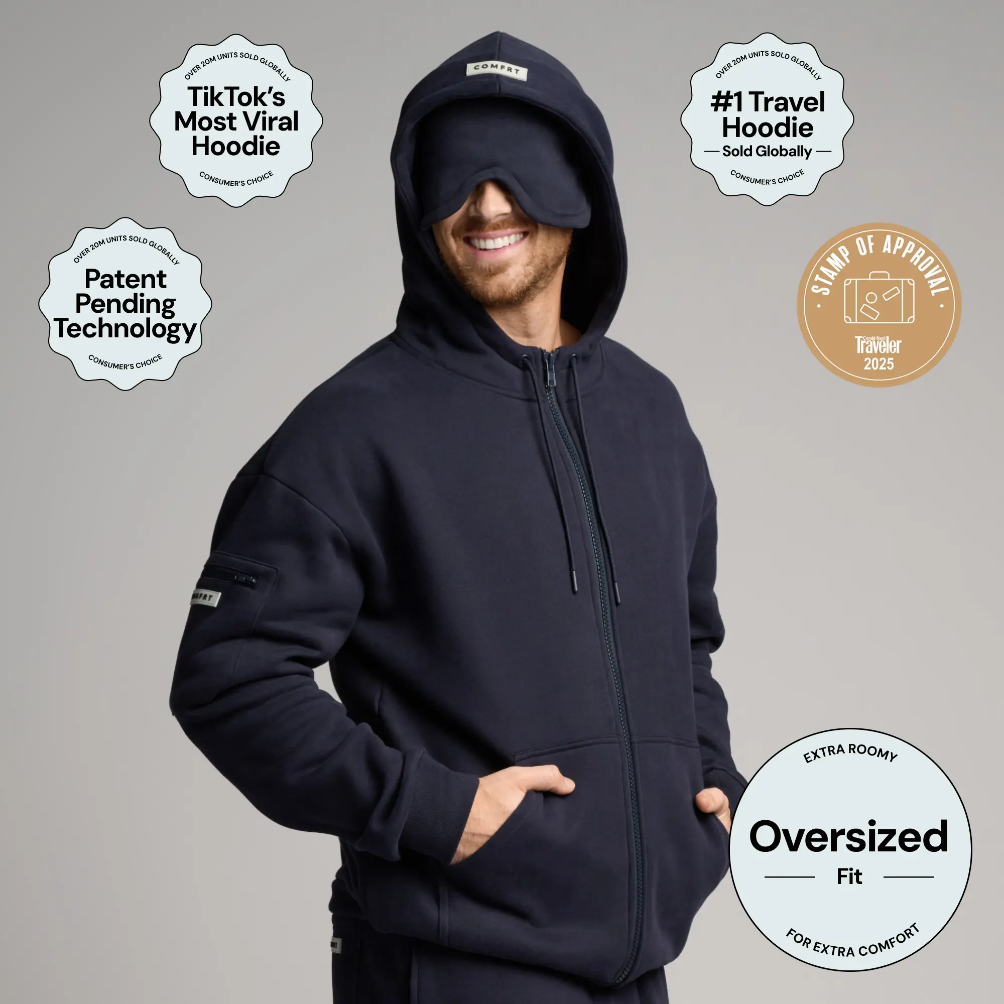 Comfrt | Airplane Mode Travel Zip Hoodie | Zip Up Hoodie With Eye Mask For Travel & Airport Outfits Comfrt | Airplane Mode Travel Zip Hoodie | Zip Up Hoodie With Eye Mask For Travel & Airport Outfits