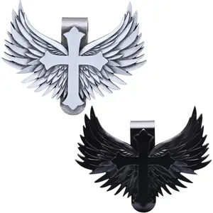 Guardian Angel Visor Clip - Guardian Angel Visor Clips for ,Stainless Steel Wings Cross Sunshade Clip Driver  (Black) (Black+Sliver)
