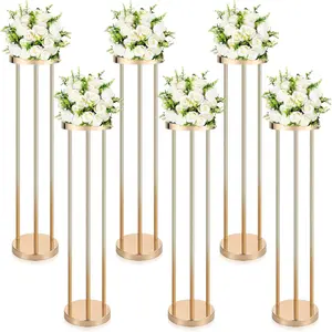 Amyhill 6 Pcs Gold Metal Flower Vase Bulk for Wedding Table Centerpieces 31.5 Inch Tall Column Stand Road Centerpiece Vase Decorative Flower Rack for Home Event Party Wedding Decorations Reception