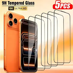Set of 5 Full Coverage HD Glass Screen Protectors - Super9D Tempered Glass, Designed for Compatibility with for iPhone 17 Pro Max, 17, 17 Pro, 16 Pro Max, 16, 15 Pro Max, 14 Plus, 13, 12, And 11 Pro Max,XsMax,XR