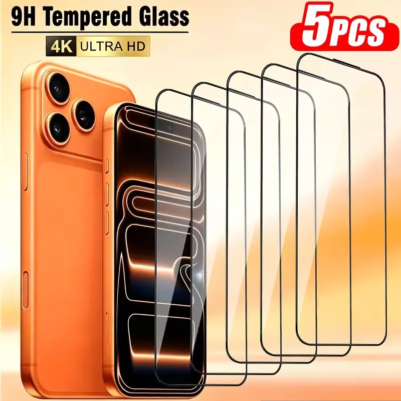 Set of 5 Full Coverage HD Glass Screen Protectors - Super9D Tempered Glass, Designed for Compatibility with for iPhone 17 Pro Max, 17, 17 Pro, 16 Pro Max, 16, 15 Pro Max, 14 Plus, 13, 12, And 11 Pro Max,XsMax,XR