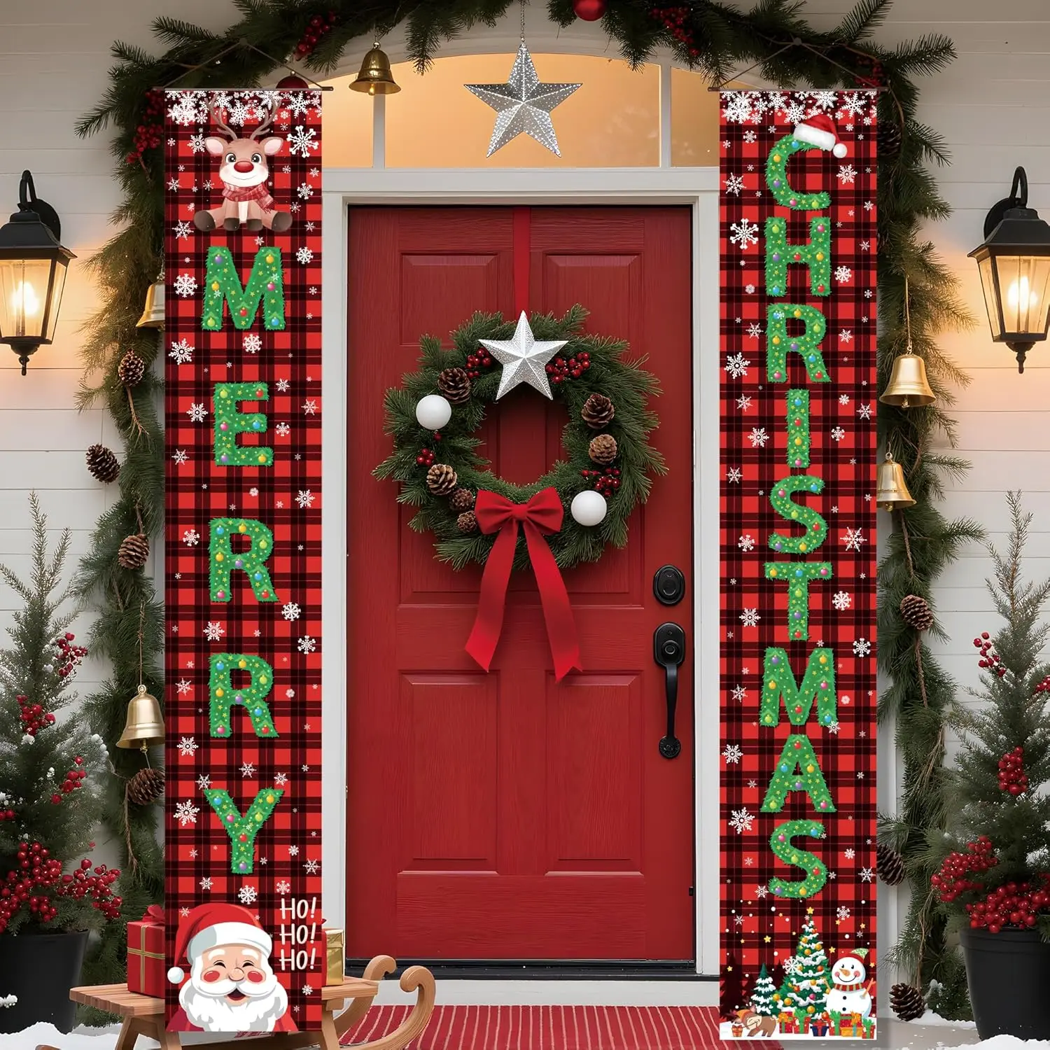 Christmas Party Decorations - Merry Christmas Porch Banner | Xmas Decorations for Indoor Outdoor Outside - Navidad Hanging Backdrop Garland Party Favors Supplies for Home Yard Wall