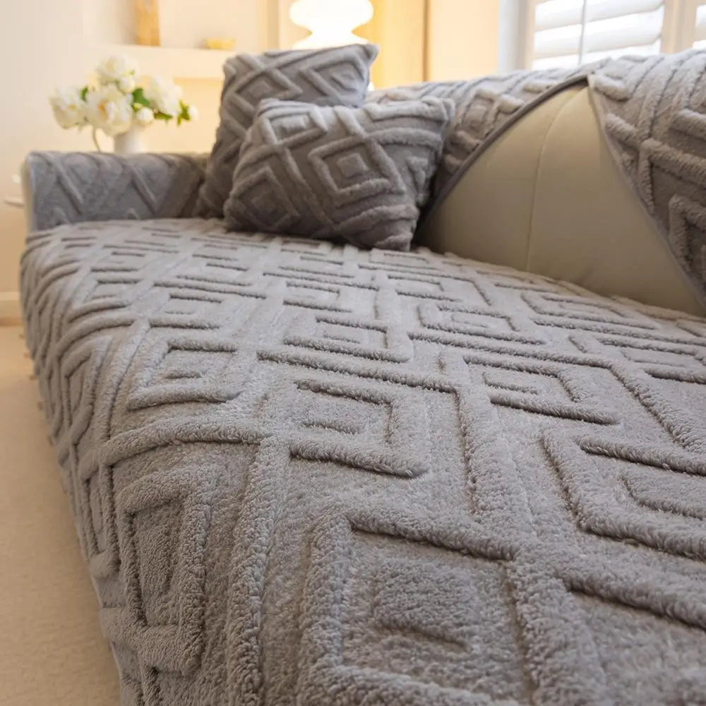Solid Color Geometric Pattern Sofa Slipcover, 1 Count Non-slip Soft Sofa Mat, Sofa Protector for Home Living Room, Bedroom Accessories, Durable Cushio