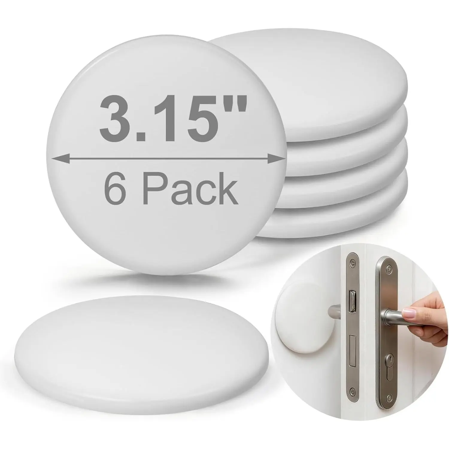 White Door Stoppers for Wall, 3.15" Self-Adhesive Door Knob Wall Protectors, 6 Pack Door Handle Stoppers, Door Bumpers to    Walls & Doors