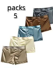 Men's Luxury Ice Silk Boyshorts 5-Pack, High-End Satin Texture, Seamless Breathable Low-Rise Underwear, All Seasons Casual Style