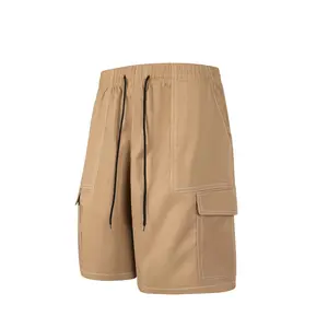 Streetwear Focused Mens Cargo Shorts with Contrast Stitching Flap Pockets Adjustable Waist Baggy Shorts for Skateboarding Hip Hop and Urban Street Style