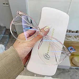 Transparent Computer Glasses Frame Women Men Anti Blue Light Round Eyewear Blocking Glasses Optical Spectacle Eyeglass (Pink)