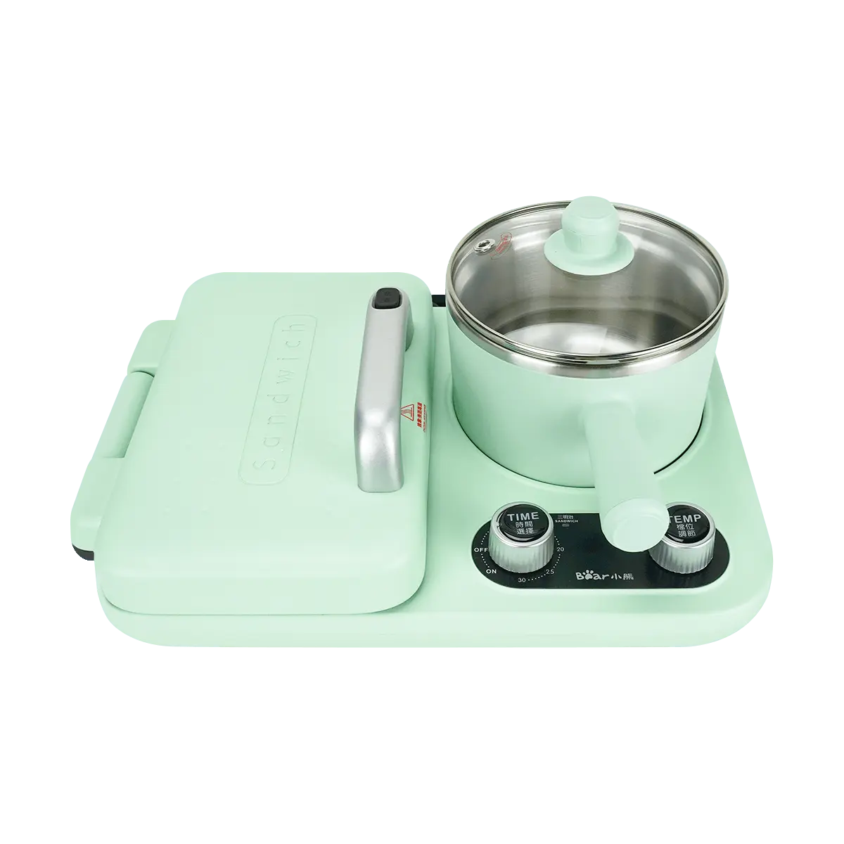 Bear 4-in-1 Breakfast Station: Multifunctional Toaster Oven, Grill, Waffle Maker & Egg Cooker for Home Kitchen - Compact & Versatile DSL-A13F1