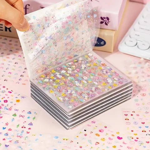 Aesthetic Sticker Book Set (2 Packs, Auto-Adhesive Labels & Stickers Included) - 32-Page Compact (11*8.5cm) Waterproof PET Office Stationery, Flower-Themed Decals for Scrapbooking, Diary Use