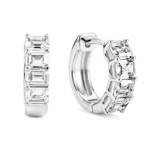 14K Gold Plated & 925 Sterling Silver CZ Hoop Earrings for Women, Geometric Cubic Zirconia Huggie Earrings, Hypoallergenic Lightweight Diamond Look Jewelry, Trendy Earrings for Everyday Wear, Wedding, Party, Vacation, Date Night & Gift for Her