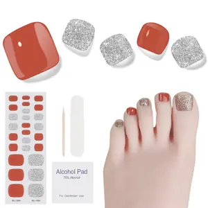 Gel Toe Nail Stickers Cured Gel Nail Strips for Toes Gel Toenail Strips Nail Art Wraps Long-Lasting Toe Gel Nail Polish Wraps Gel Nail Art Stickers for Toes UV/LED Lamp Required