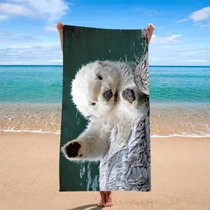 Cute Otter Print Beach Towel, Quick-Dry Bath Towel, Reusable Animal Design, Perfect for Summer Vacation, 1pc