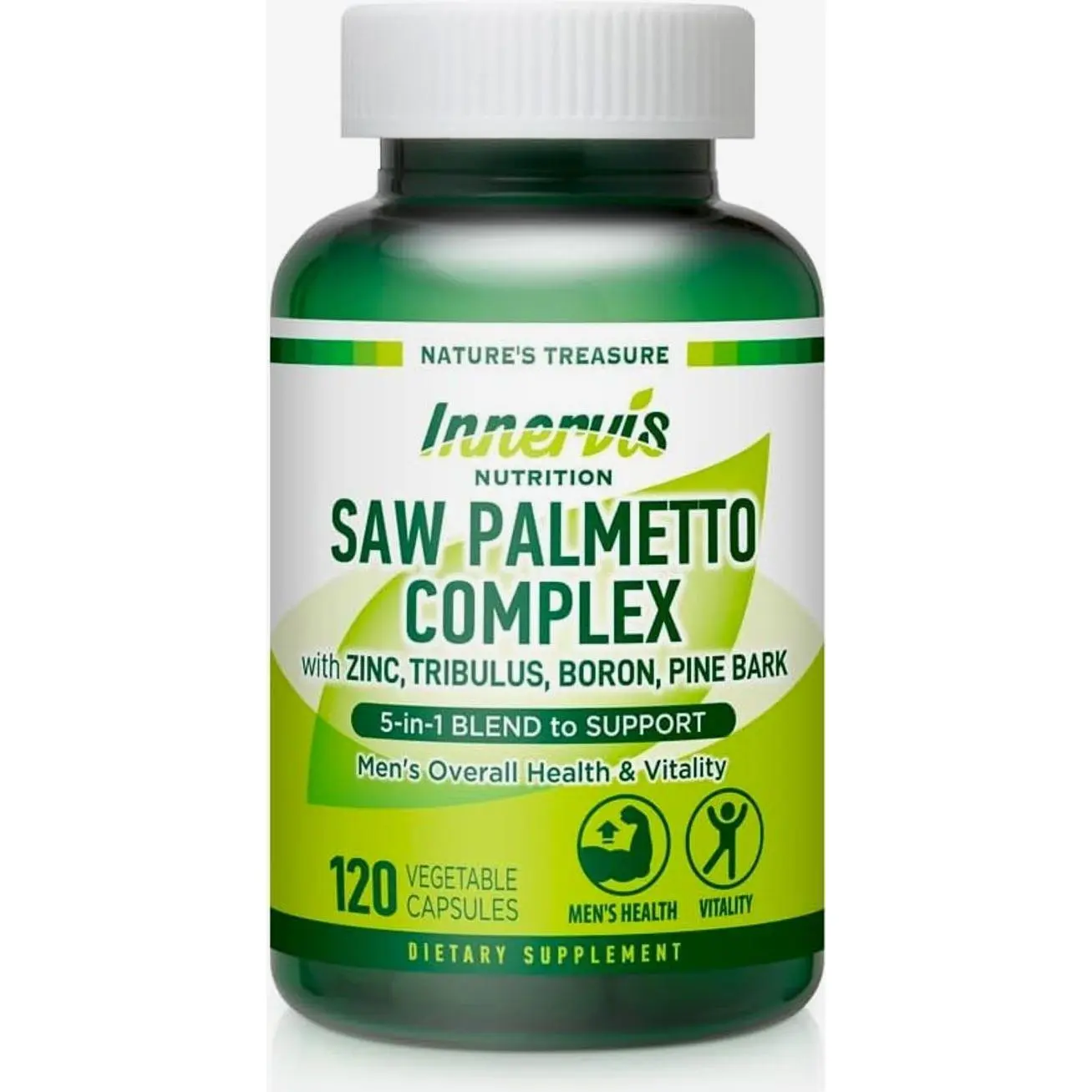 Prostate & Urinary Support for Men – 5-in-1 Saw Palmetto Complex with Zinc, Tribulus, Boron, Pine Bark – 120 Veggie Capsules