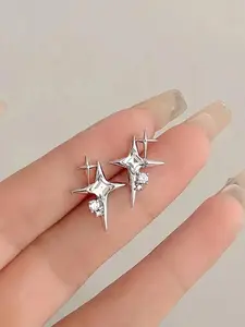 1 Pair Star Design Rhinestone Stud Earrings, Elegant Women's Daily Wear for Dating for Women & Girls, Minimalist Aesthetic Jewelry Gift for New Year, Ear Studs